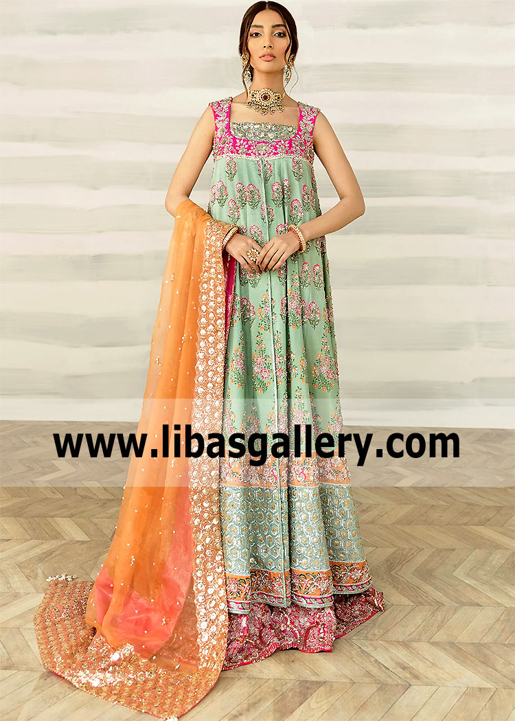 Aqua Hot Pink Lily Lehenga