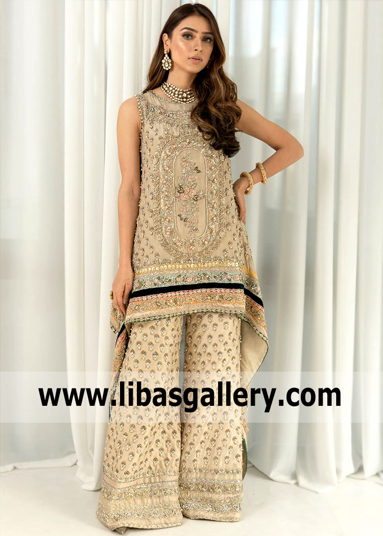 Light Beige Anemone Embellished Cape Outfit