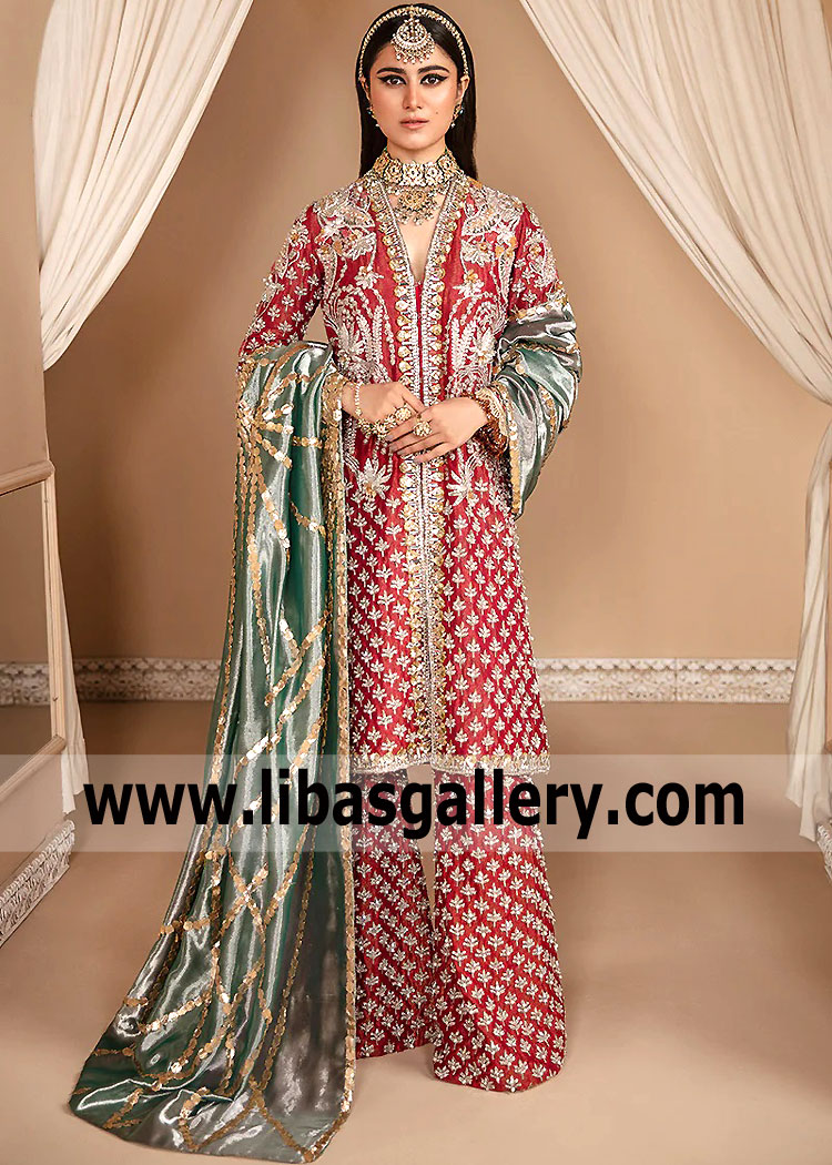 Deep Red Outfits For Newly-Wed Brides Richardson Texas USA Wedding Dresses Pakistani