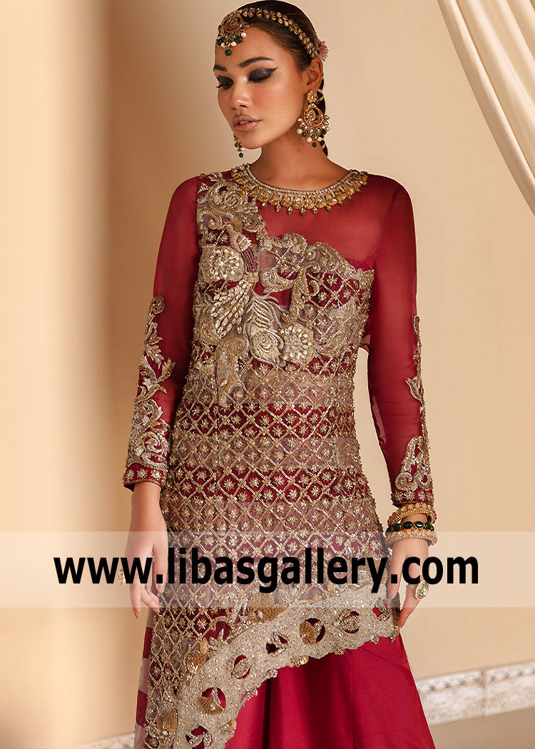 Maroon Lilium Asymmetrical Gown