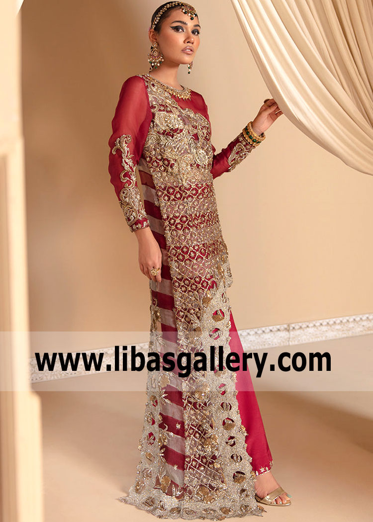 Maroon Lilium Asymmetrical Gown