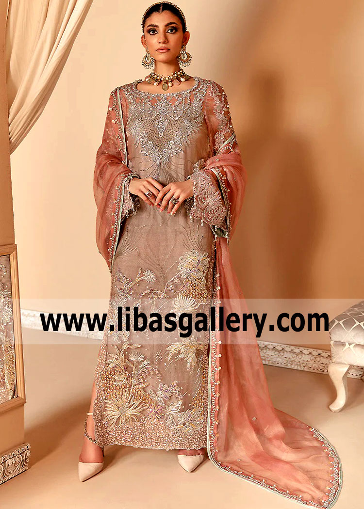 Dusky Coral Mantle Formal Dress For High Class Events