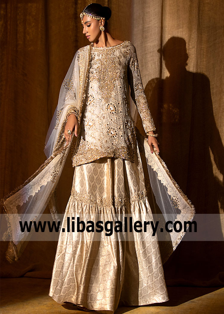 Antique White Occasional Dresses Pakistani Gharara Formal Event Dresses Norfolk Virginia USA