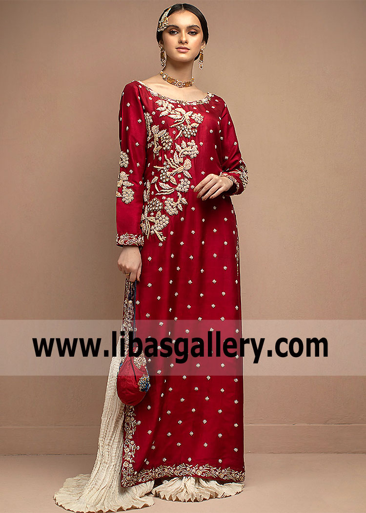 Claret Red Mallow Crushed Sharara Dress