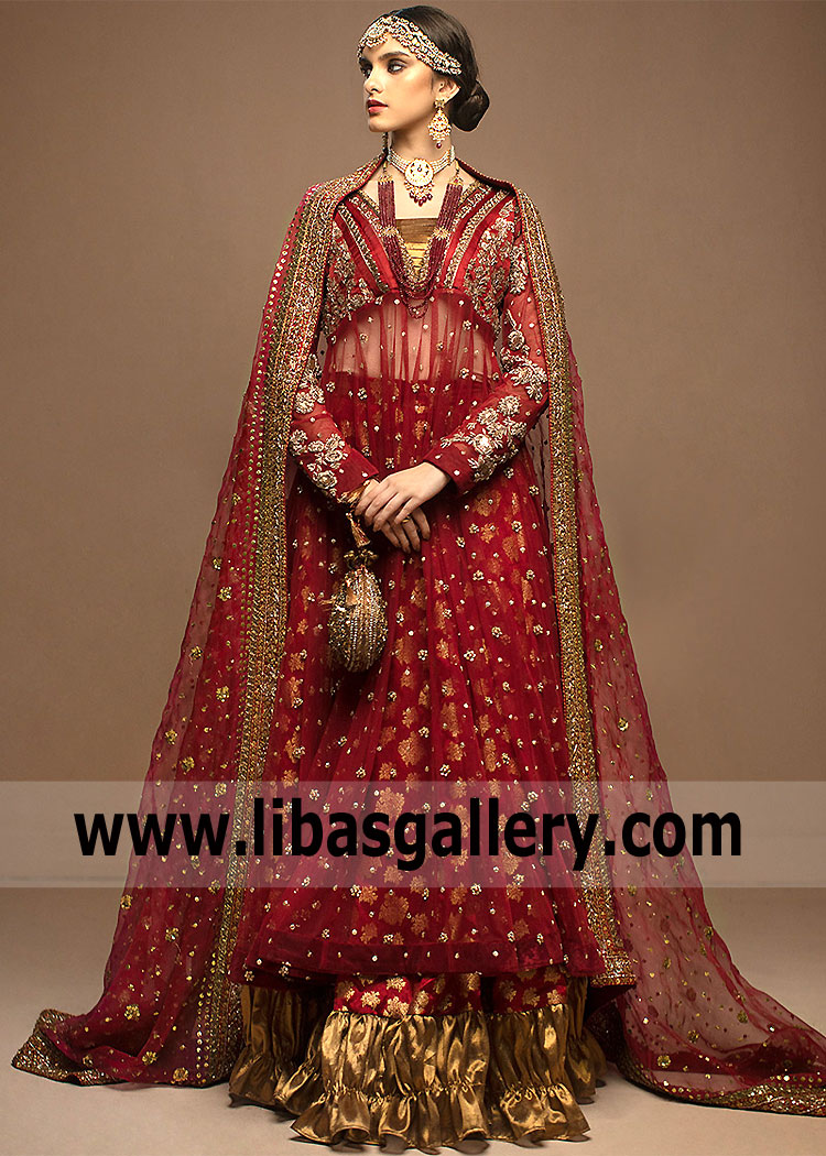 Glorious Crimson Lily Bridal Anarkali Lehenga