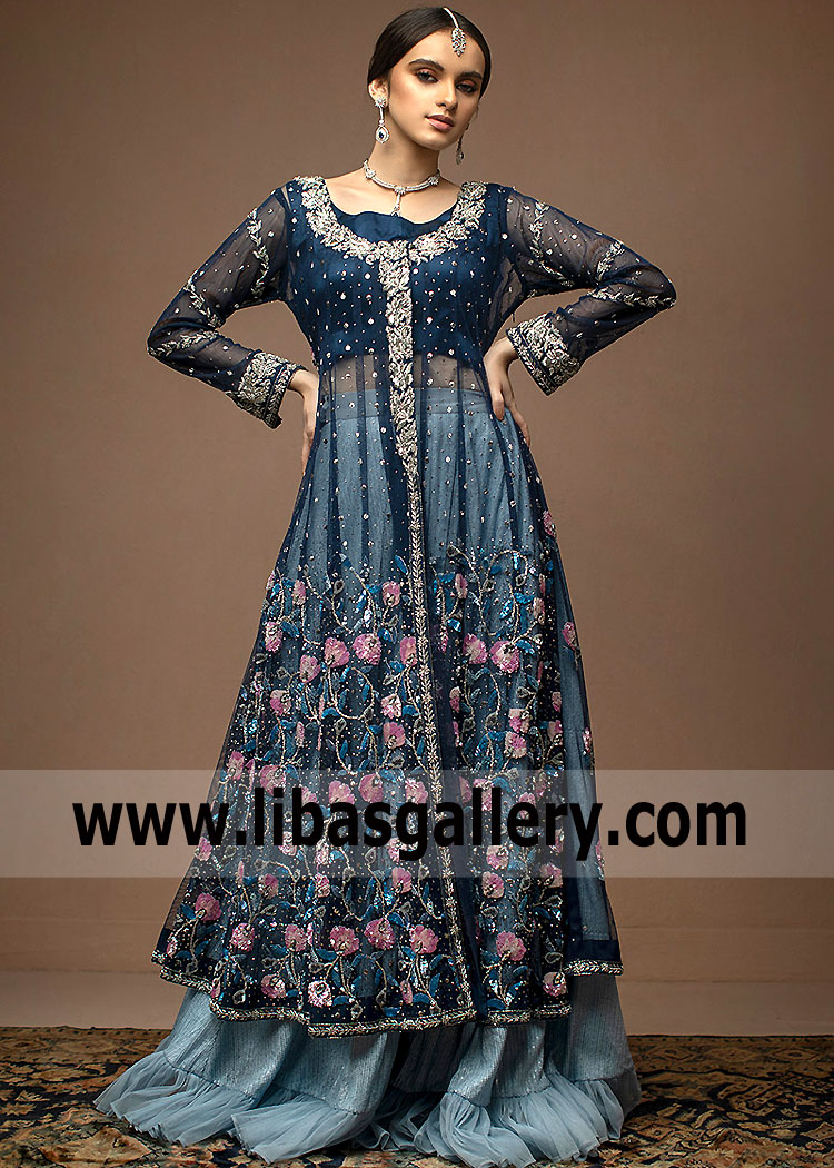 Deep Water Blue Wedelia Bridal Anarkali Suit
