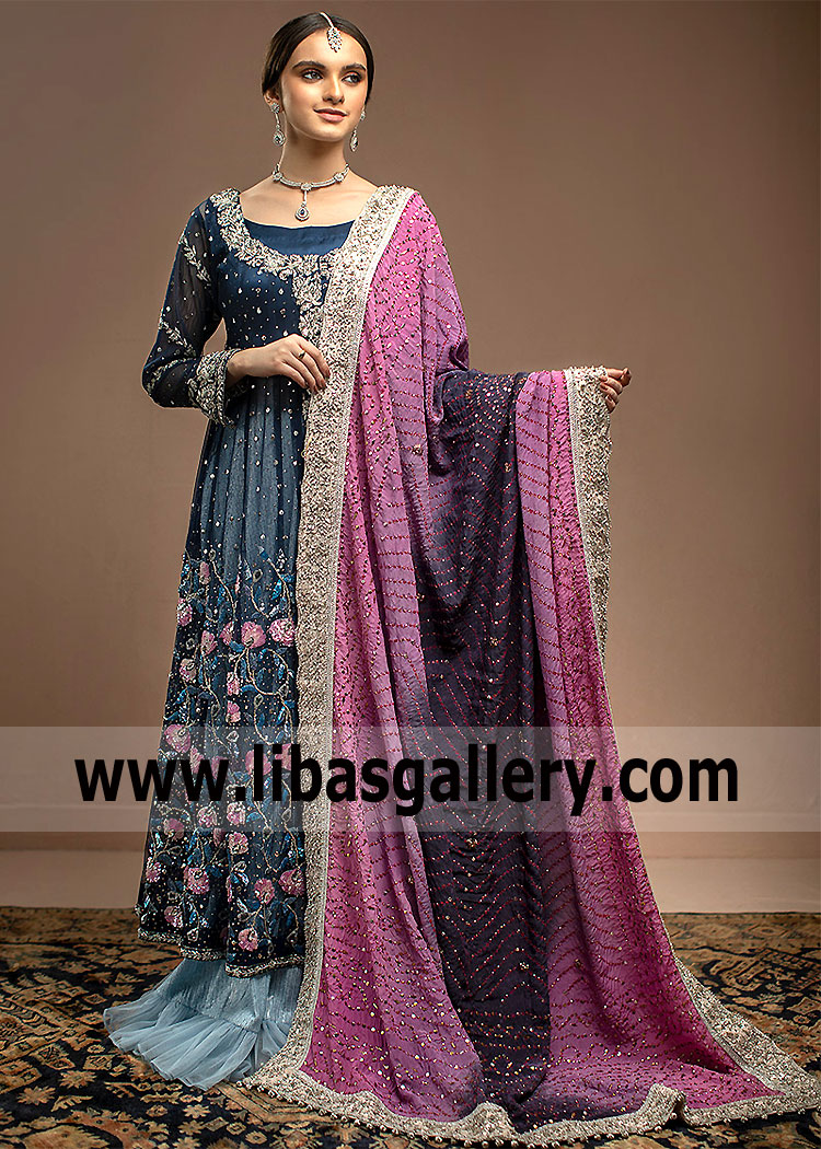 Deep Water Blue Wedelia Bridal Anarkali Suit