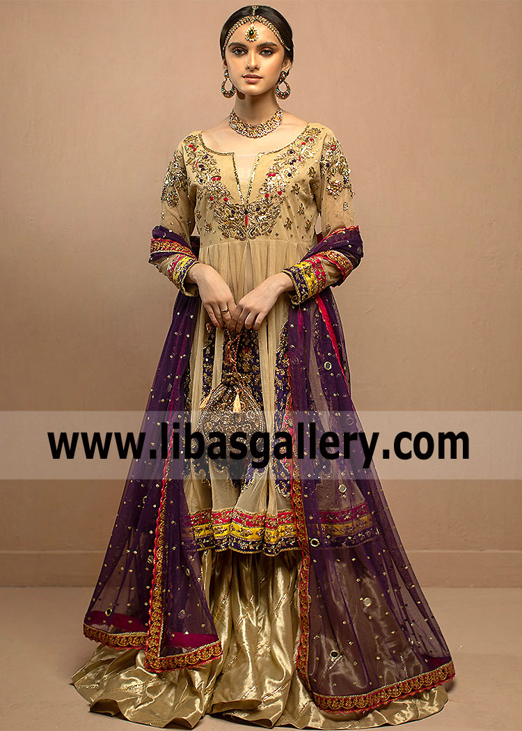 Dusty Gold Bloom Anarkali Gharara Suit