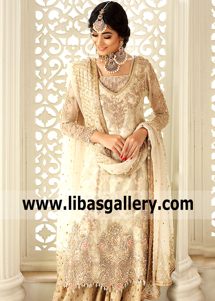 Pearl White Genista Nikah Bridal Gharara