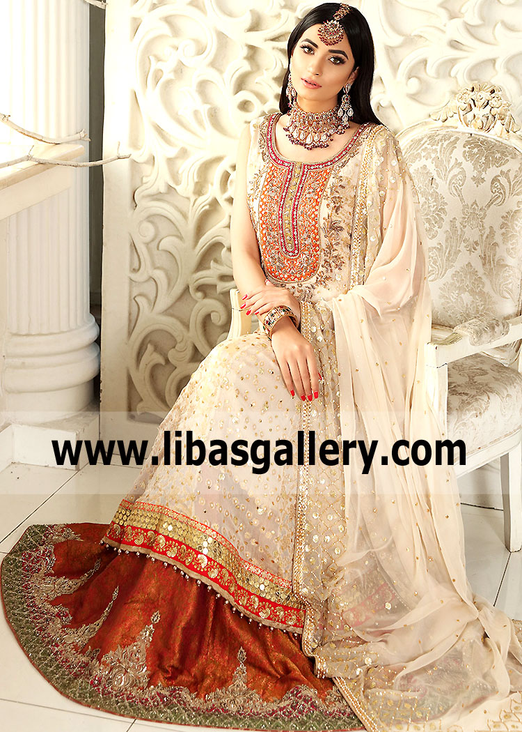 Splashed White Wisteria Anarkali with Lehenga