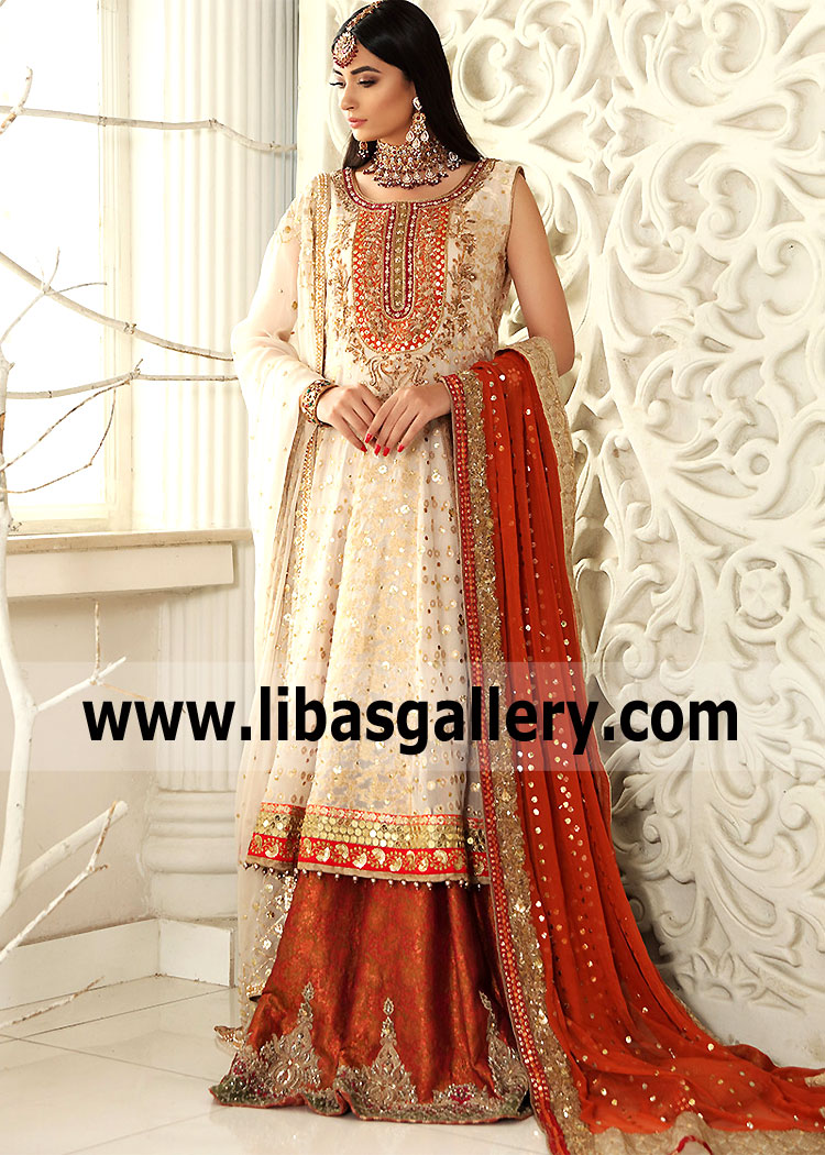 Splashed White Wisteria Anarkali with Lehenga