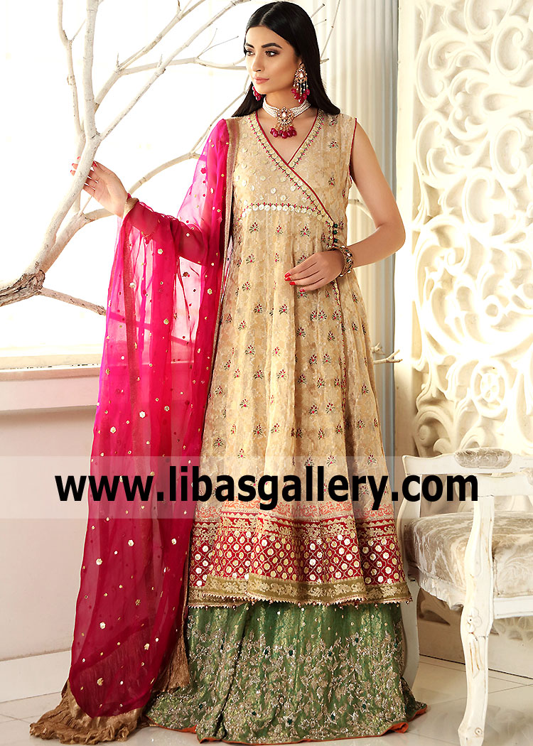 Blond Green Freesia Angrakha Shirt with Sharara