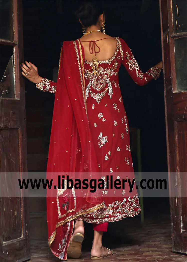 Bright maroon Clematis Designer Occasion Wear