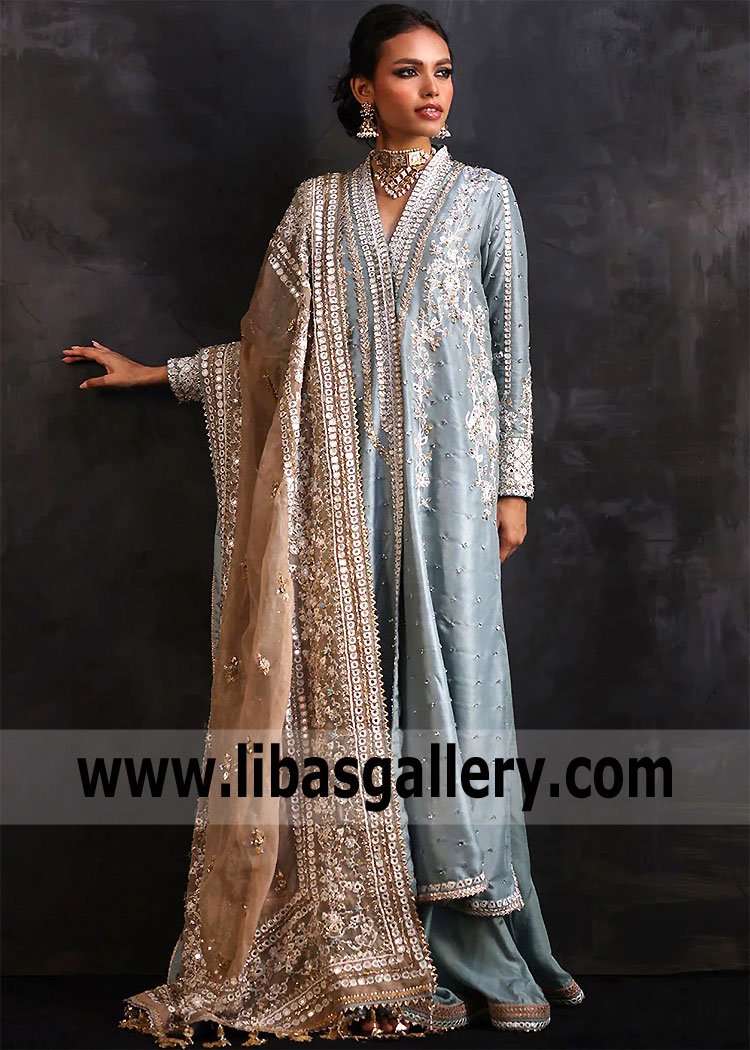 Latest Angarkha Designs Newport News Virginia USA Stylish Angarkha with Raw silk Dhaka Pajama