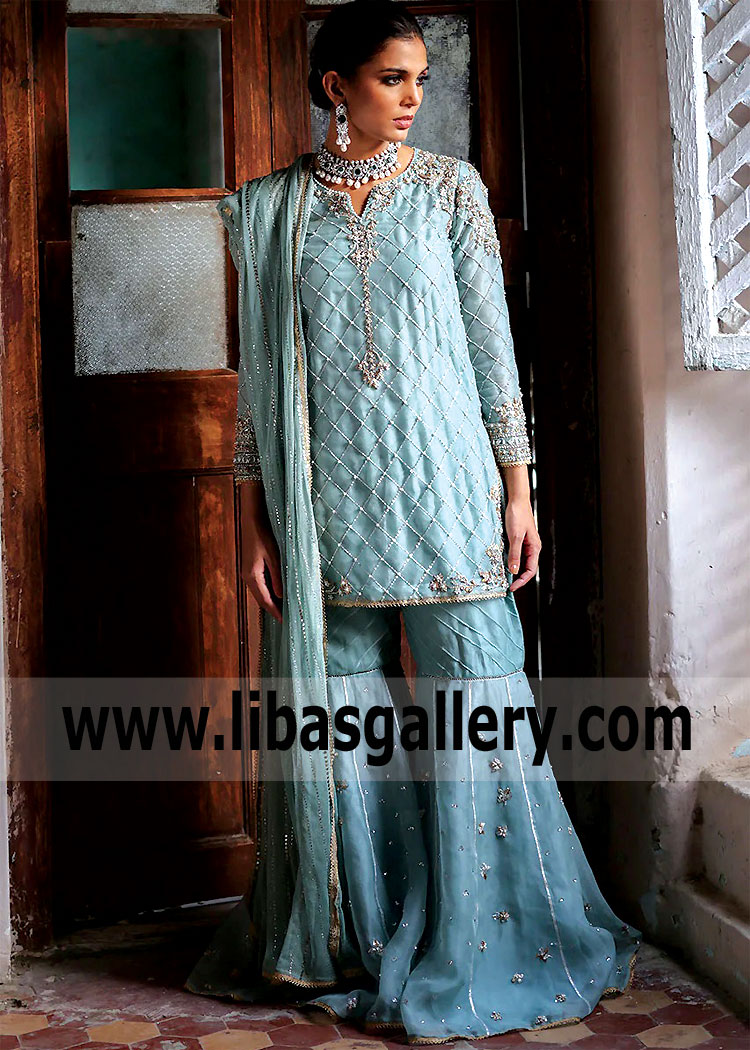 Beau Blue Lily Formal Wear Gharara Suits
