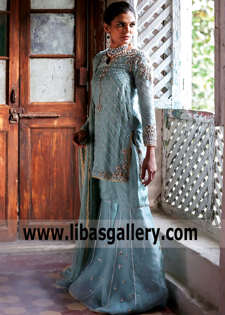 Beau Blue Lily Formal Wear Gharara Suits