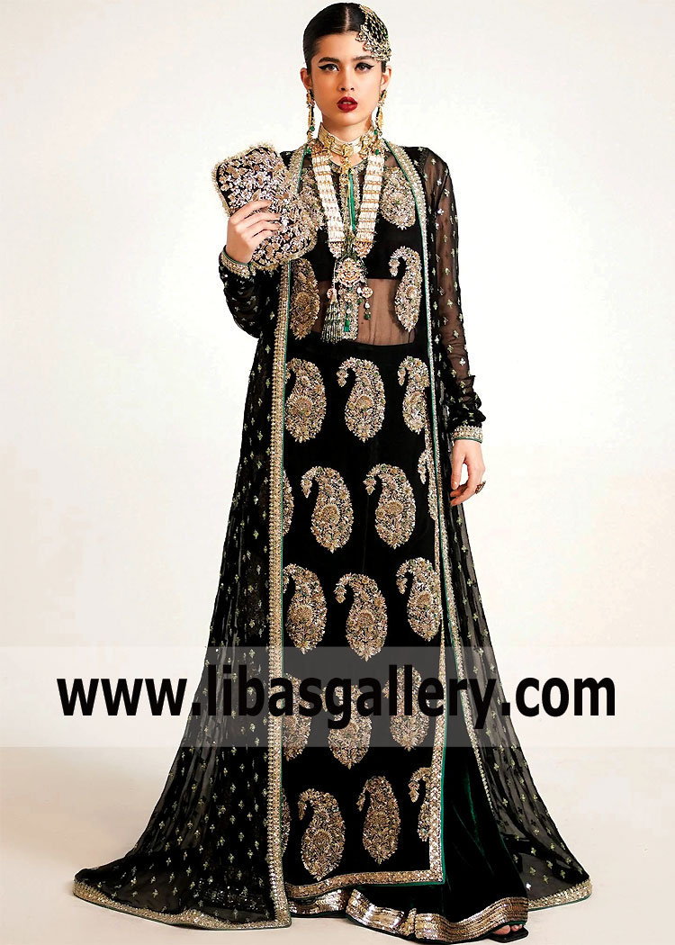 Black Iris Gown With Velvet Palazzo Pants