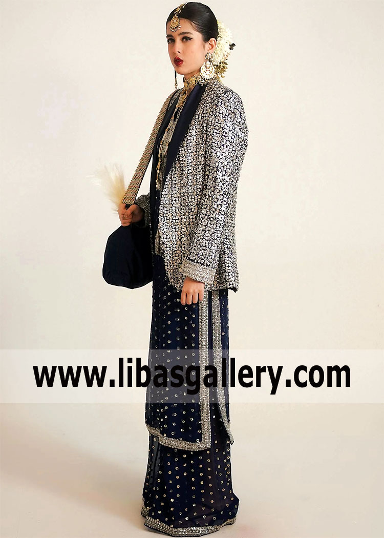 Moonlight Blue Fully Embroidered Jacket Trouser Suit