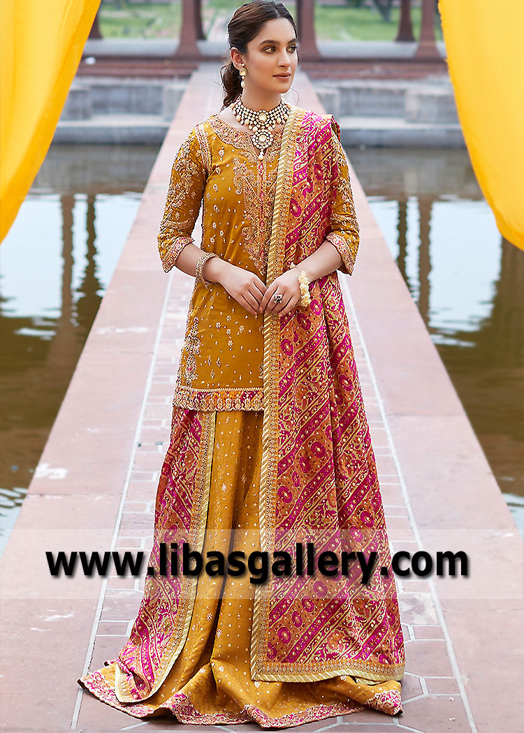 Pakistani Bridal Lehenga for Mehndi Mayun Ithaca New York USA Bridal Lehenga Designs Collection