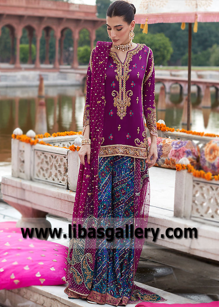 Pansy Purple Viola Bridal Sharara Suit