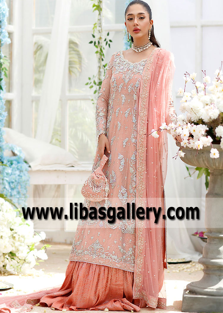 Light Salmon Magnolia Bridal Gharara Dress