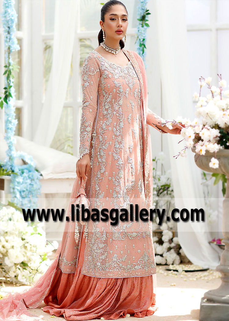 Light Salmon Magnolia Bridal Gharara Dress