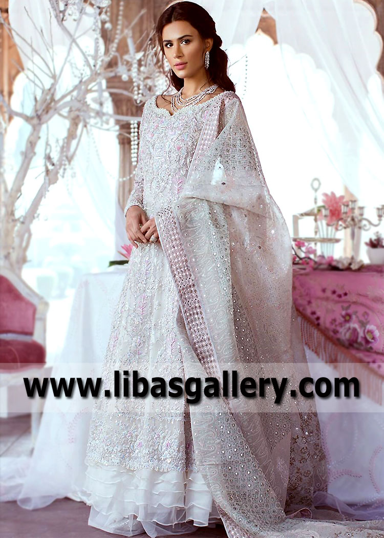 Floral white Iris Designer Gown For Engagement Brides