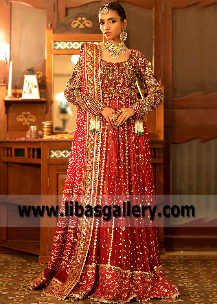 Indian Pakistani Pishwas Dress for Wedding Huntington New York USA Red kalidar Pishwas Dresses