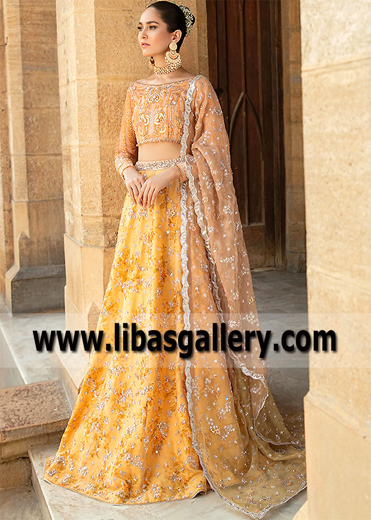 Amber Peach Marigold Lehenga Choli