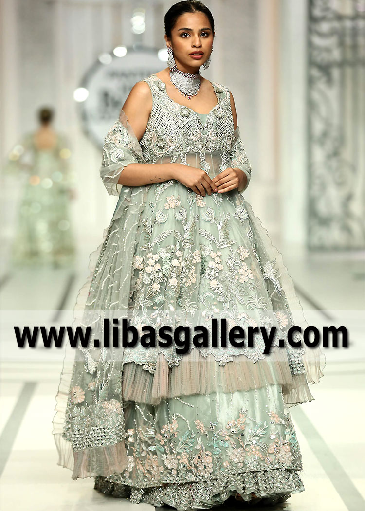 Green Ombre Kalmia Pishwas Lehenga