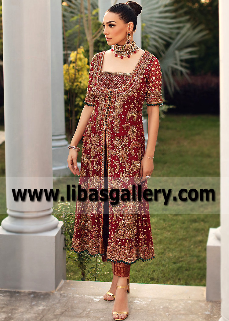 Barn Red Almandine Hyderabadi Style Shirt with Pants