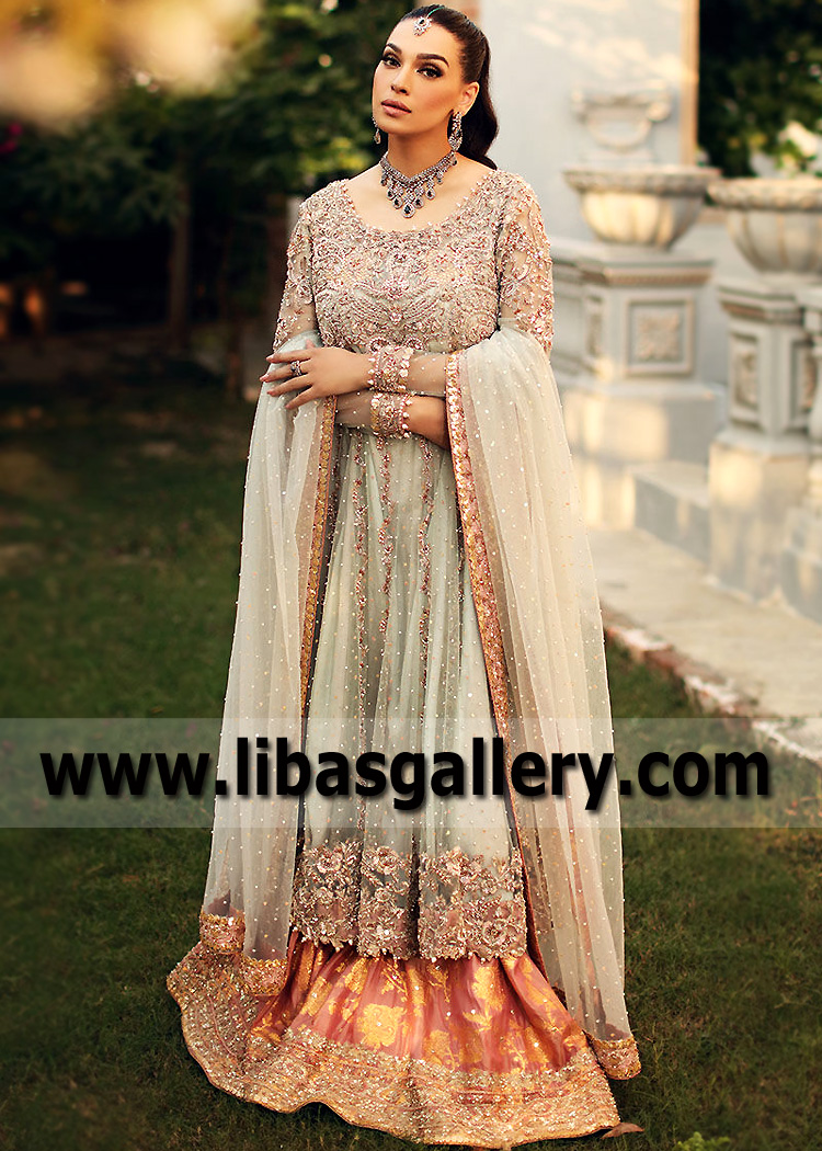 Aqua Ice Nude Larimar Kalidaar with Sharara