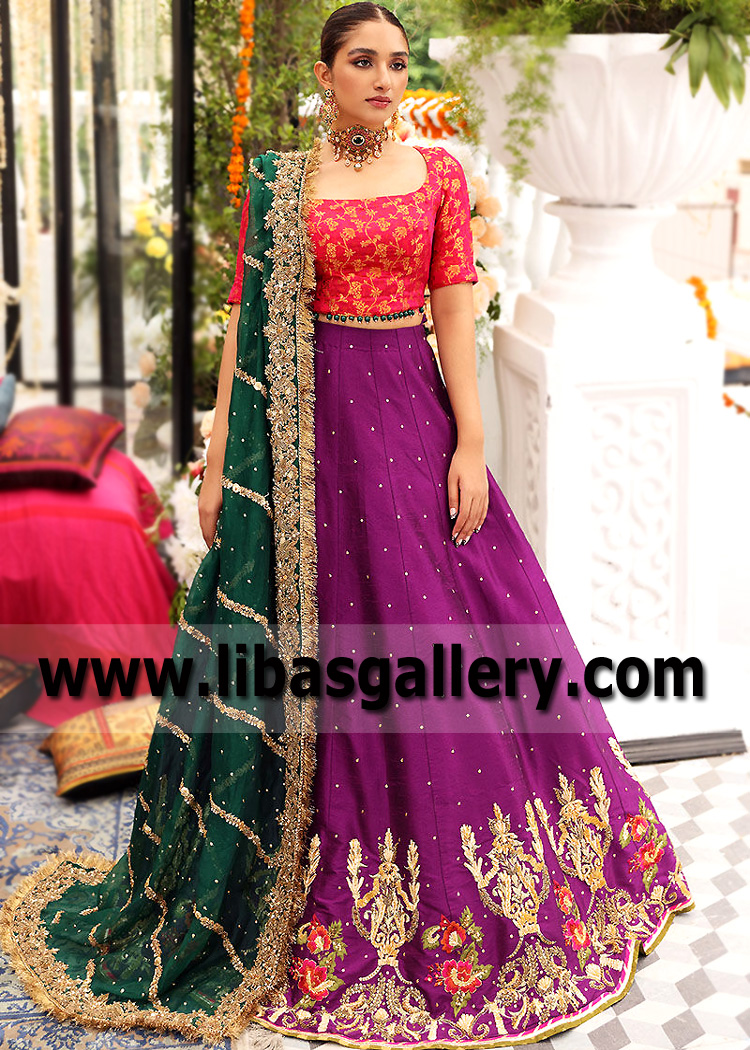 Brink Pink Rhodolite Mardi Gras Lehenga