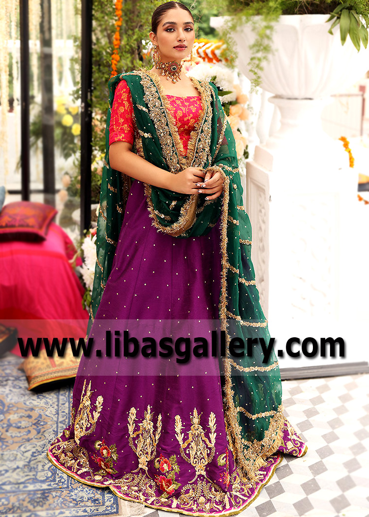 Brink Pink Rhodolite Mardi Gras Lehenga