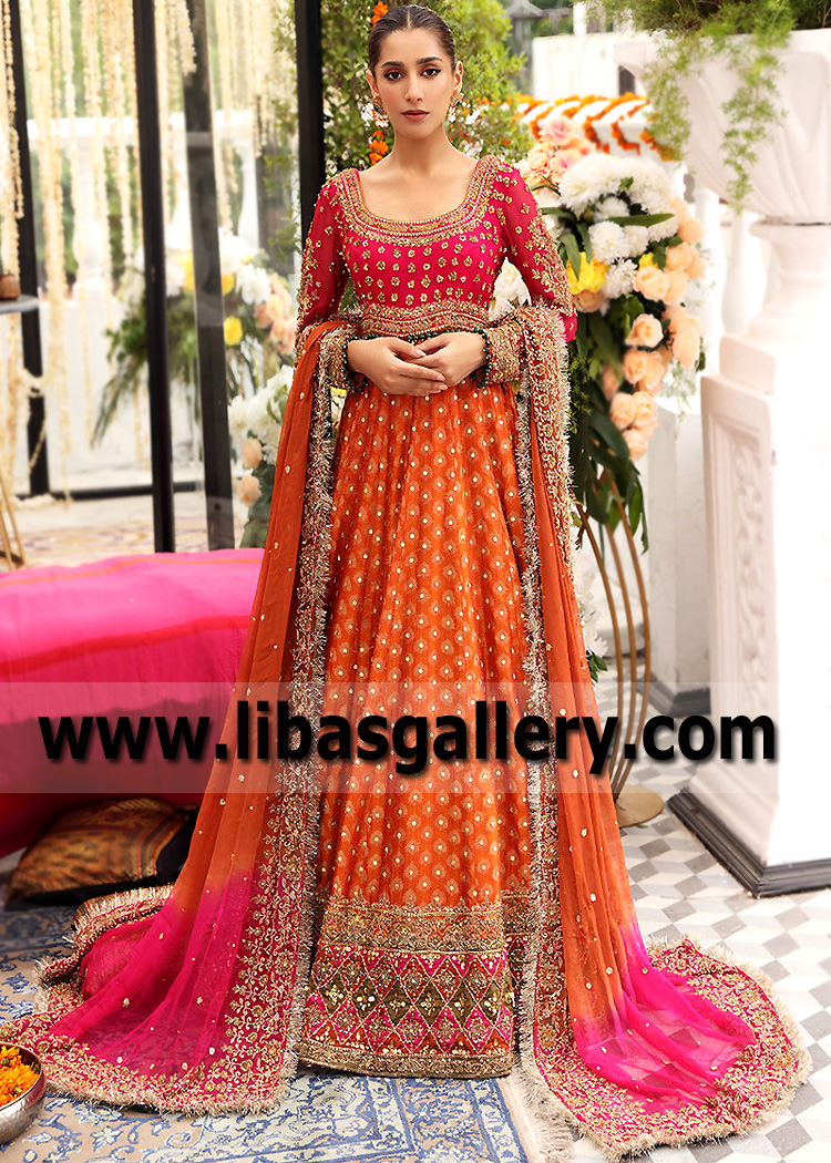 Magenta Spessartite Choli with Giants Orange Lehenga