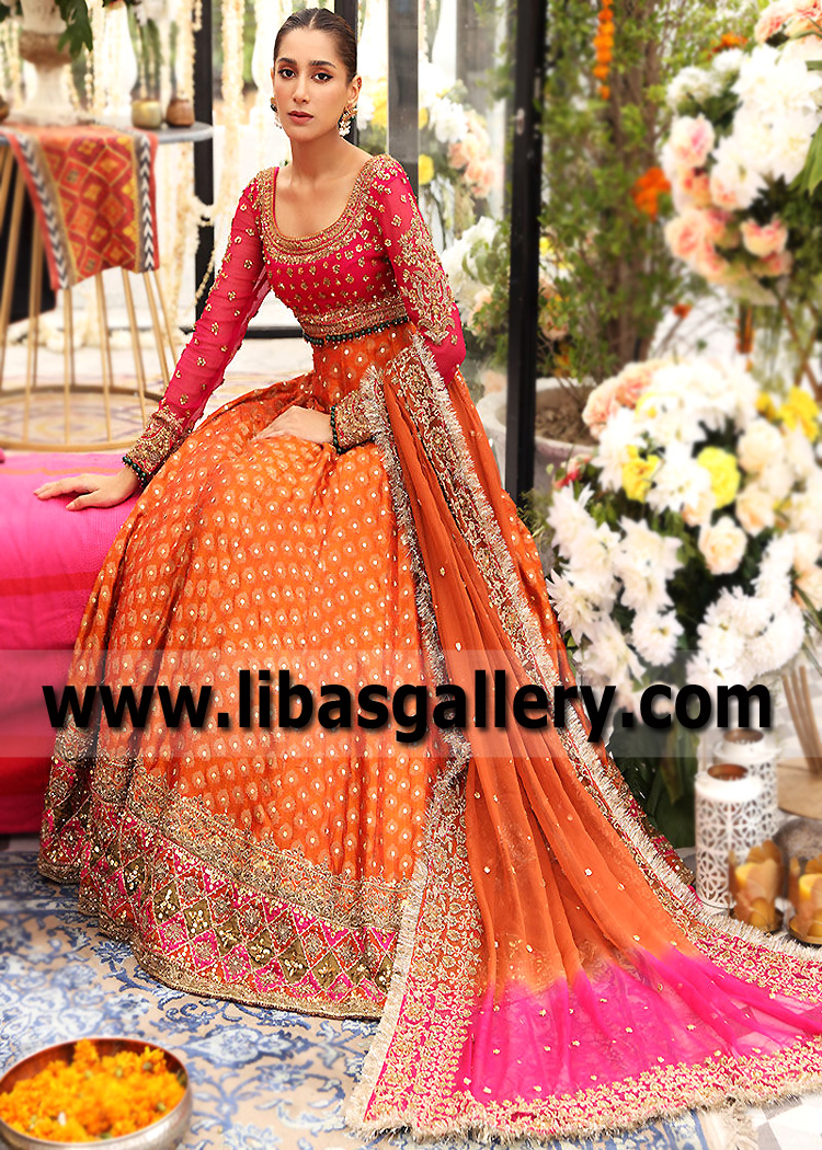 Magenta Spessartite Choli with Giants Orange Lehenga