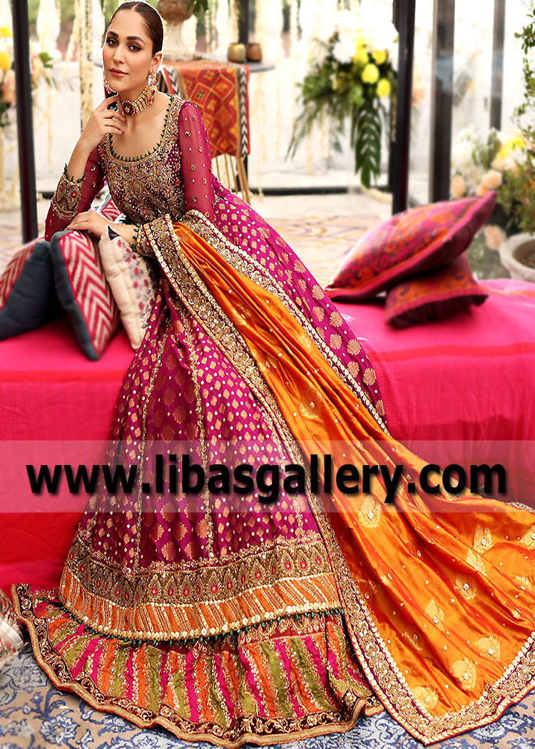 Tyrian Purple Hessonite Pishwas Chatta Patti Lehenga
