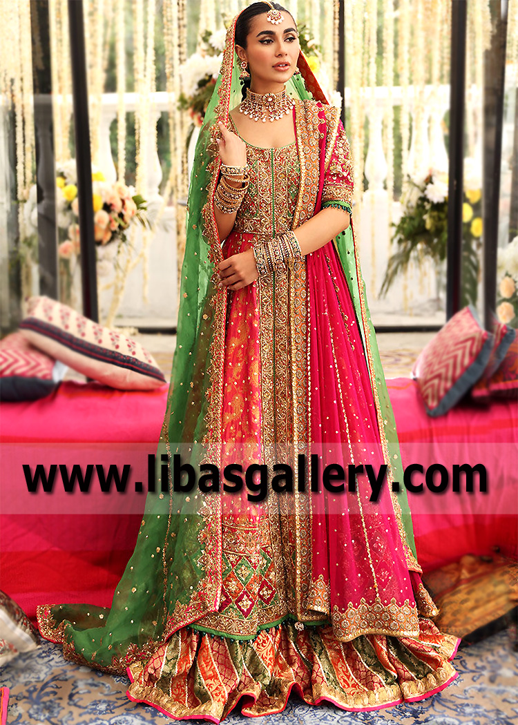 Radical Red Proustite Pishwas with Chatta Patti Lehenga