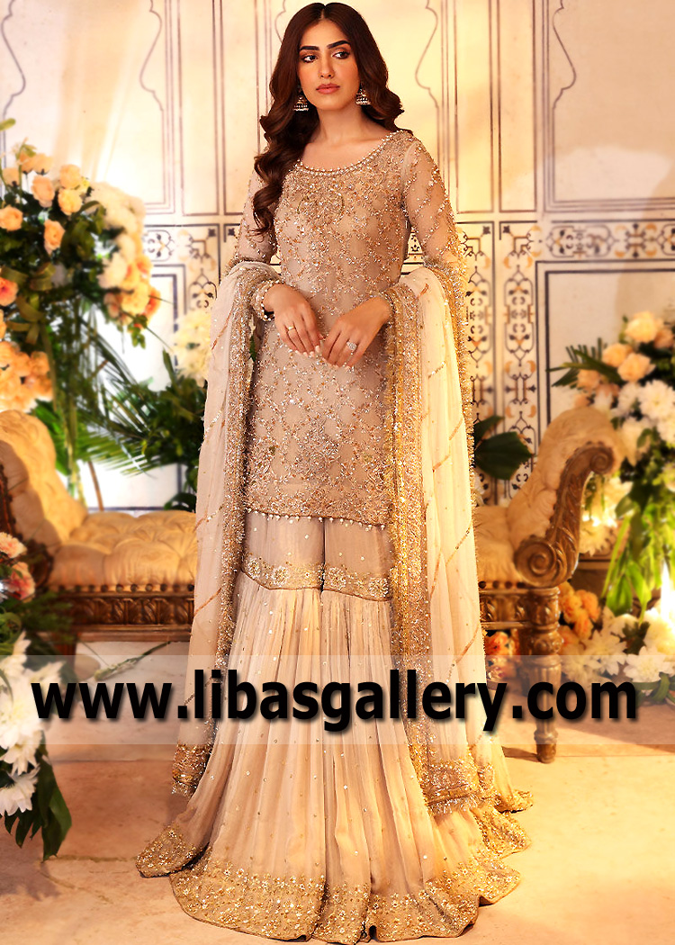 Latest Nikah Dress Champagne Pink Nikah Dresses for Bride Gharara for Nikah