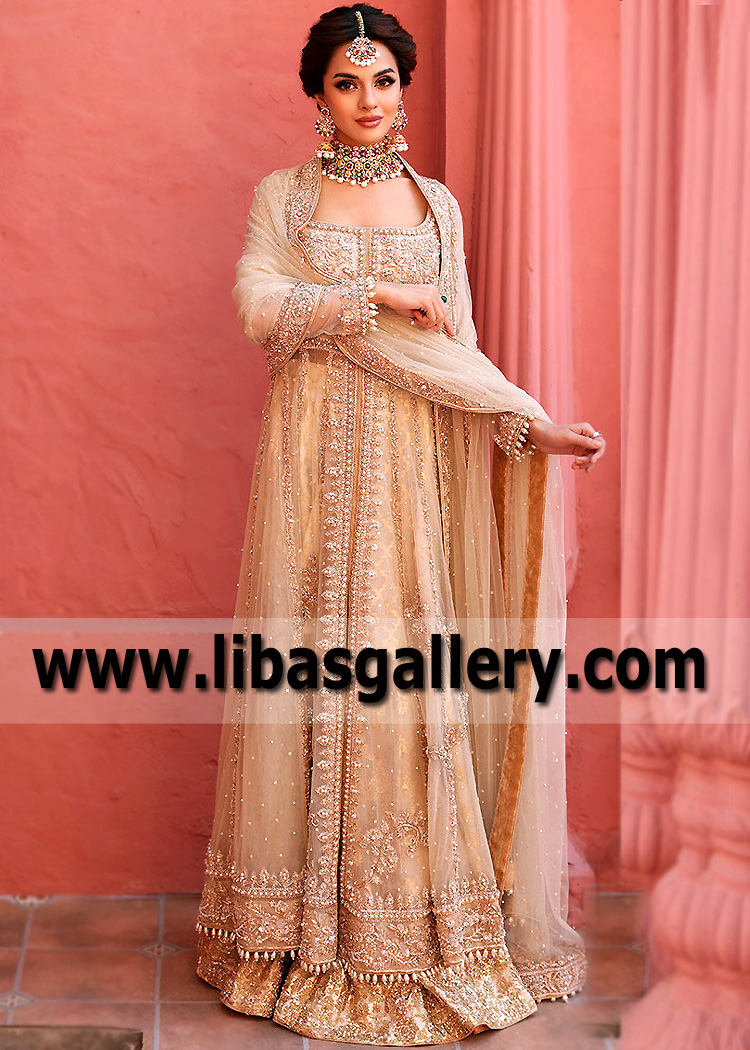 Almond Andesine Long Kalidaar Pishwas and Sharara