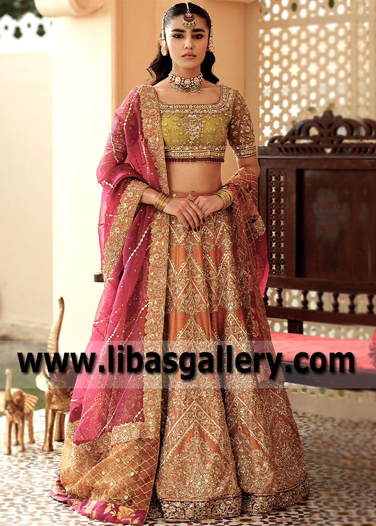 Citrine Chrysoberyl Choli with Orange Lehenga
