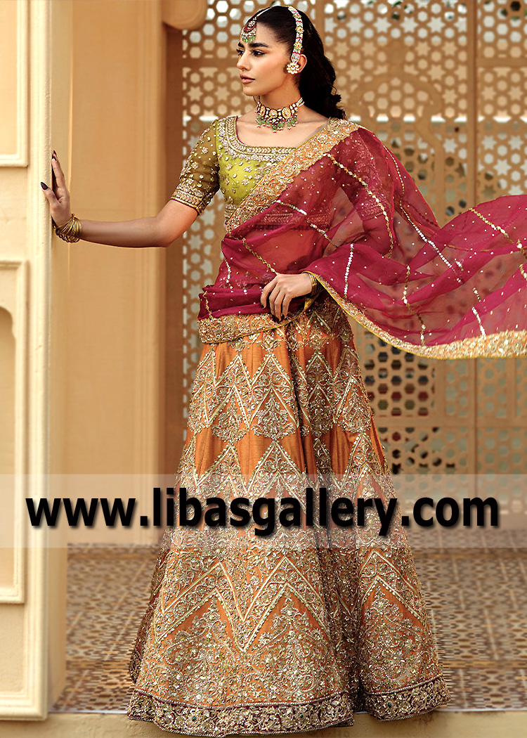 Citrine Chrysoberyl Choli with Orange Lehenga
