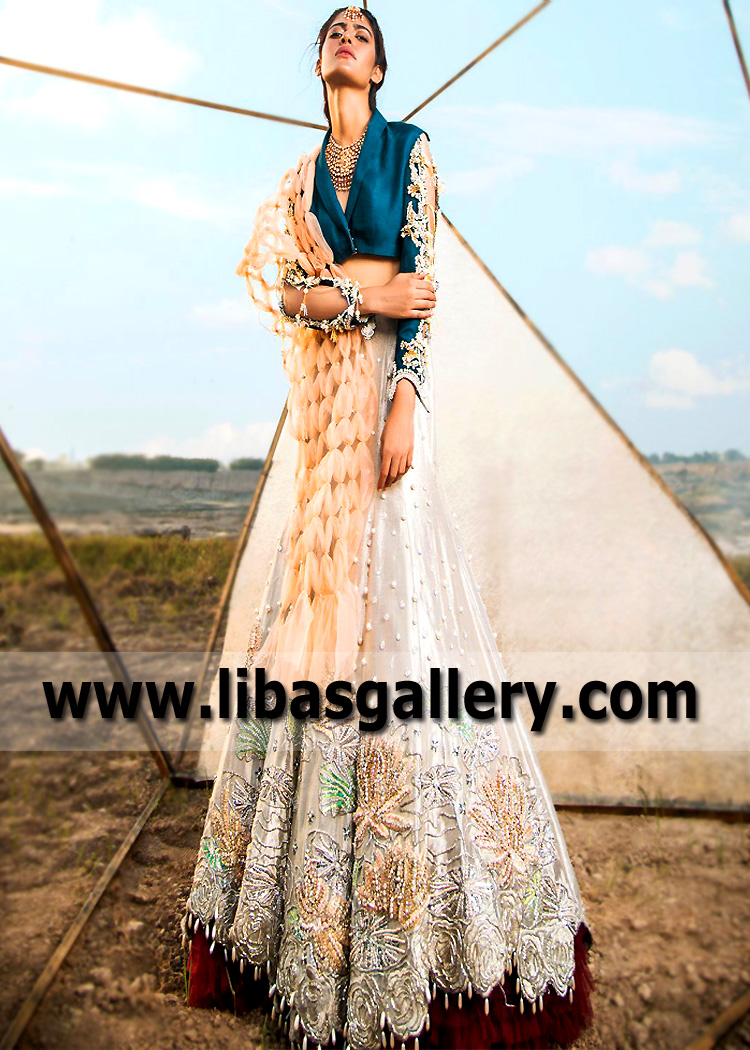 Midnight Green White Grandidierite Lehenga