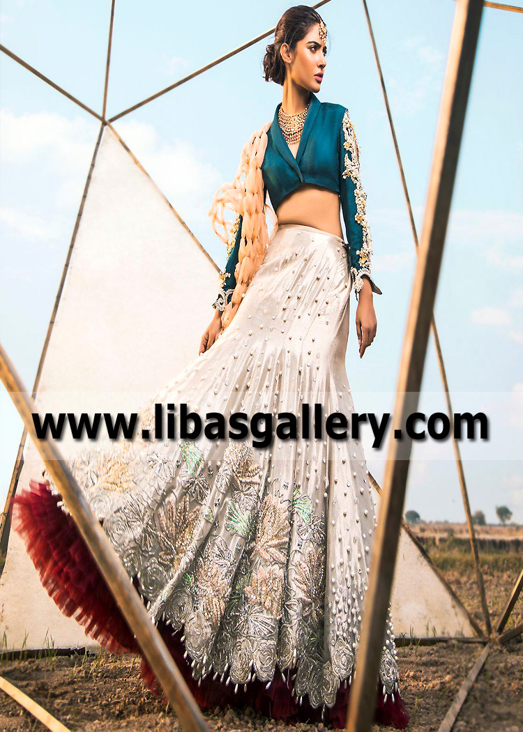 Midnight Green White Grandidierite Lehenga