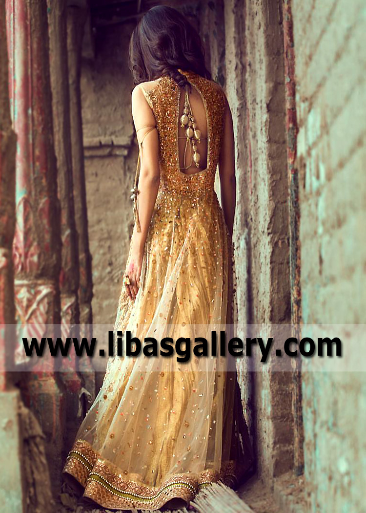 Gold Amber Danburite Jacket with Lehenga