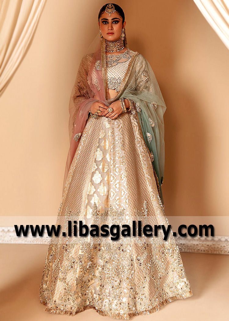 White Rhodizite Lehenga Choli with Ombre Dupatta