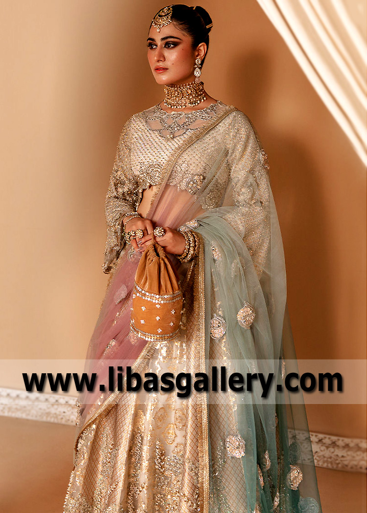 White Rhodizite Lehenga Choli with Ombre Dupatta