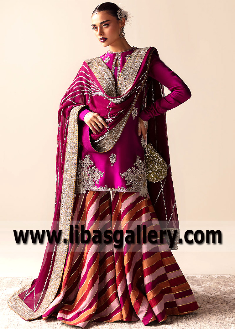 Buy Pakistani Wedding Gharara Hicksville New York USA Haute Form Multi Color Wedding Gharara with Short Shirt