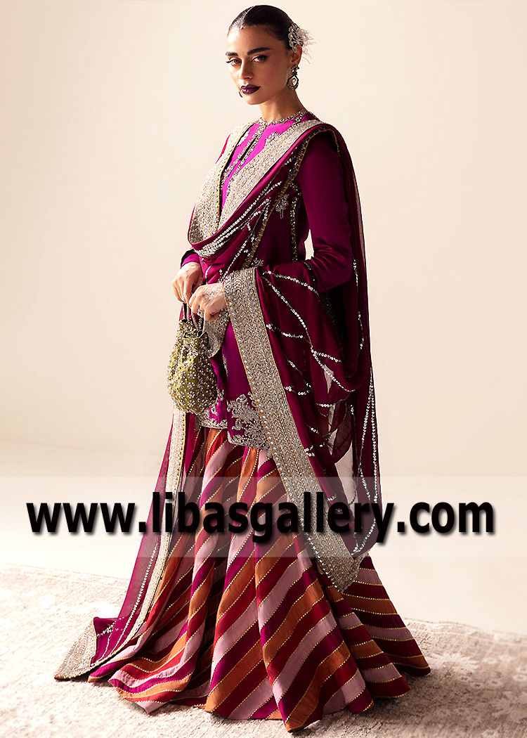 Multi Color Eudialyte Gharara with Magenta dye Shirt