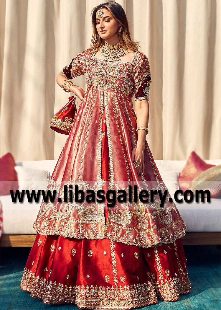 Gorgeous Bridal Pishwas Southall UK Pakistani Designer Sadaf Fawad Khan Wedding Pishwas and Lehenga